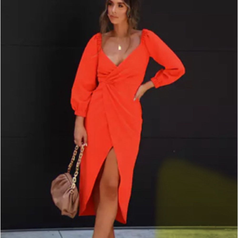 Vici Collection- Bethenny Plunge Neck Midi Dress
